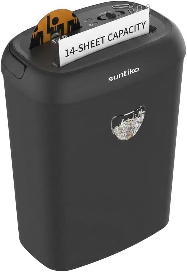 Suntiko 14 Sheet Cross Cut Paper Shredder for Home Office Use with P-4 High Security and 6.6 Gallon Bin for Credit Cards CDs or Staples ETL Certified Black