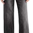EMMIOL Baggy Straight Leg Jeans Women, Mid-High Rise Denim Pants, Y2K Vintage Distressed Stretchy Loose Fit with Large Pocket，Boyfriend Wide Leg Trousers Casual, Black 1 (S)