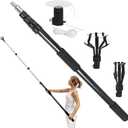 28FT Reach Light Bulb Changer for High Ceilings with 5-20FT Telescopic Extension Pole, Light Bulb Extension Pole Changer with Baskets and Suction Cup for Recessed Lights (Black)