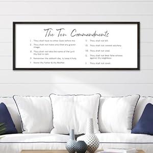 YWMZYKJGS The 10 Commandments Bible Verse Wall Art Decor 40"×15" Christian Ten commandments God Jesus Prayer Religious Saying Sign Rustic Inspirational Catholic Scripture Wood Framed Hanging (Black)
