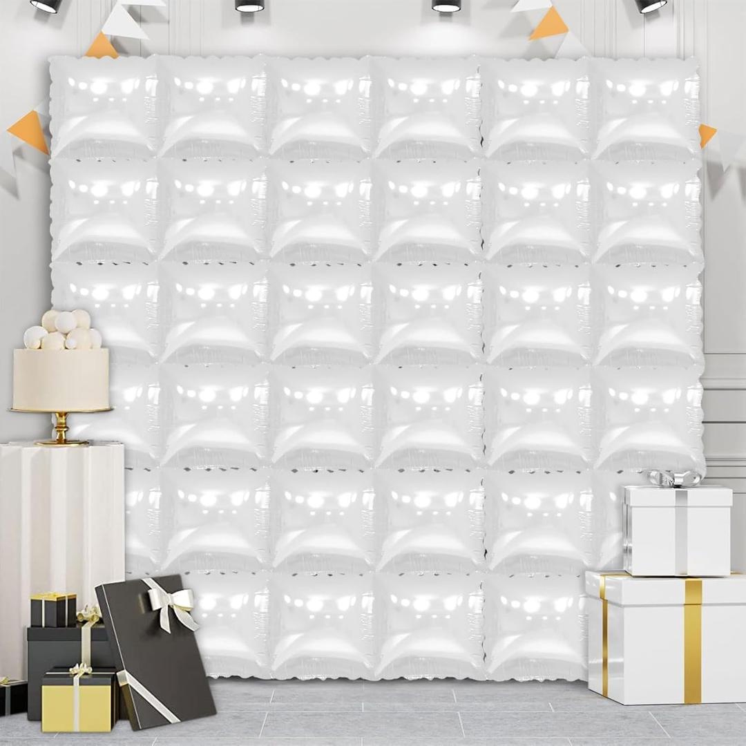 36 Piece XL White Square Foil Balloon Wall Screen Double Sided Square Balloon Screen Tunnel Arch Kit Mylar Square Balloons For Baby Shower Graduation Prom Birthday Party Decorations (White)