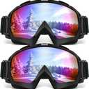 Ski Goggles, OTG Snowboard Goggles for Men Women & Youth, Winter Sport Anti Fog Snow Goggles - UV400 Protection (2 PACK, 01.black Frame Multicolor Lenses  2)
