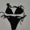 ZAFUL Women's Triangle Bikini Floral String Bikini Set Two Piece Swimsuit Bathing Suits (Medium, 1-black)