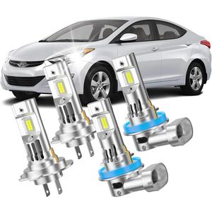 Luminavexel Automotive Front Light Bulbs, H7 and H11 Front Light Combo, 6000K with Built-in Fan for Elantra 2014 2015 2016 (with Projector) 2017 2018, High and Low Beam, 12-24V, 4-Pack