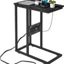 VECELO C-Shaped End Side Table with Charging Station & 2 USB Ports and Outlets for Living Room, Bedroom, with Adjustable Feet for Couch Sofa, Bedside, Small Spaces Black Marble (1)