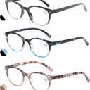 MODFANS Reading Glasses 2.5 Women 3 Pack Spring Hinge Fashion Round Stylish for Reading with Pouch