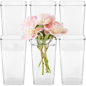 Roowest 6 Pieces Plastic Vase Acrylic Flower Square Tapered Flowers Vase Tall Centerpieces for Table Wedding Kitchen Florist Arrangements(5 x 9 Inch) (Small)