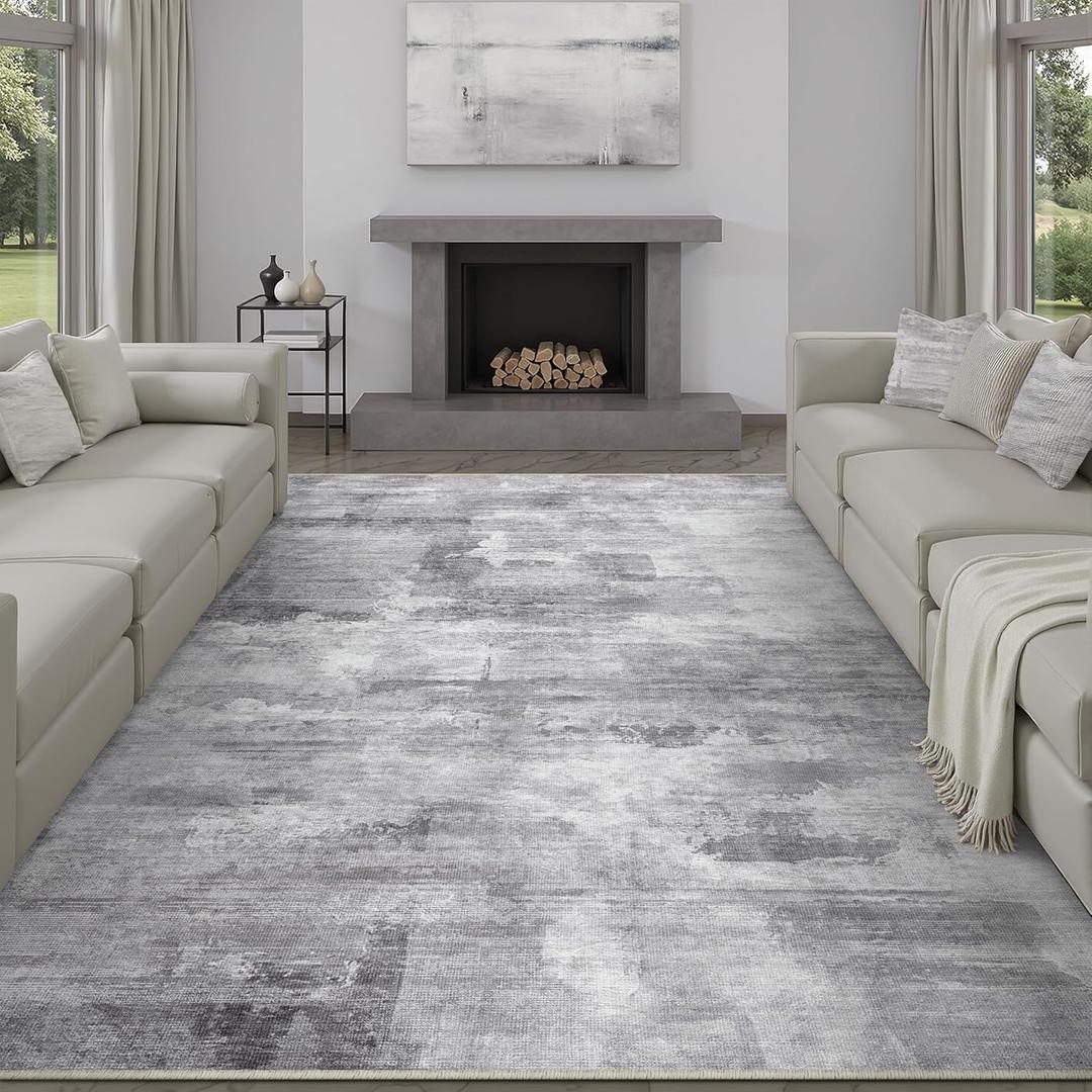 8x10 Washable Area Rug Grey Abstract Modern Living Room Bedroom Large Throw Rug Non Slip Soft Thin Simple Indoor Floor Carpet for Office Entryway Kitchen Nursery Decor (8' x 10' (Rectangular))