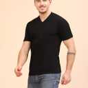 Mens 100% Cotton V-Neck T-Shirt -Soft & Breathable Casual Summer Short Sleeve Soft Tee Shirt (Black)
