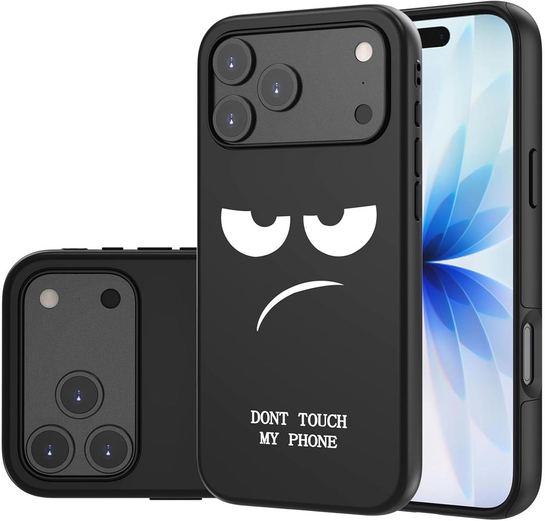 for iPhone 17 Pro Max Case, Cute [Don't Touch My Phone] Shockproof Dual Layer Slim Protective Silicone Plastic Cover for Kids Boys Men Phone Case (iPhone 17 Pro Max 2025 6.9-inch)