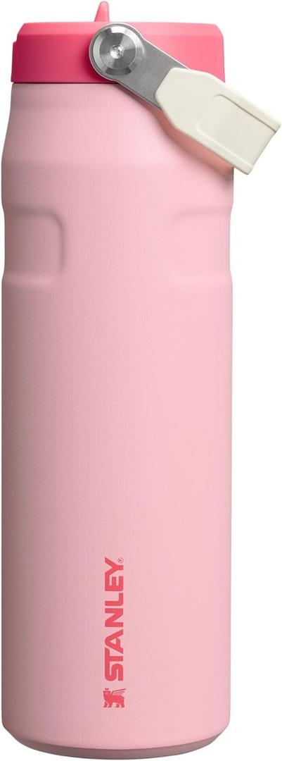 Stanley IceFlow Flip Straw 2.0 Water Bottle 24 oz | Built-In Straw for Travel and Sports | Lightweight and Leak Resistant | Insulated Stainless Steel | BPA-Free | Strawberry Cream