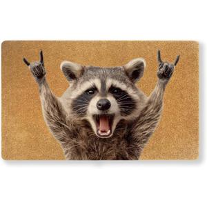 Raccoon Doormat, 30x17 Inch Funny Front Door Mat | Funky Door Mat, Faux Coir Non-Slip Welcome Mat for Indoor Outdoor Entry, Dirt-Trapping Rug