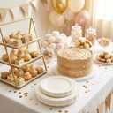 Tinybee 60PCS Ivory Plastic Plates - Heavy Duty Ivory Disposable Plates, Elegant Plastic Plates for Bridal Shower, Wedding and Party Including 30 Dinner Plates 10 '' & 30 Dessert Plates 7.5 ''