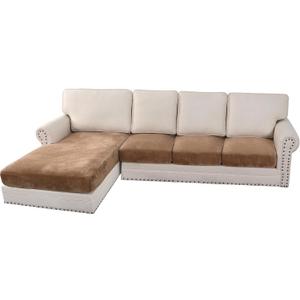 H.VERSAILTEX Velvet Stretch Sectional Couch Cover - 4 Pieces for L Shape Sofa With Separate Seat Cushion Covers - Fits Both Left/Right Sectional (Large 3 Seater + 1 Chaise, Camel)