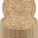 Set of 12 Round Woven Placemats - 13.8 Inches Natural Boho Rattan Wicker Table Mats for Home Dining Table