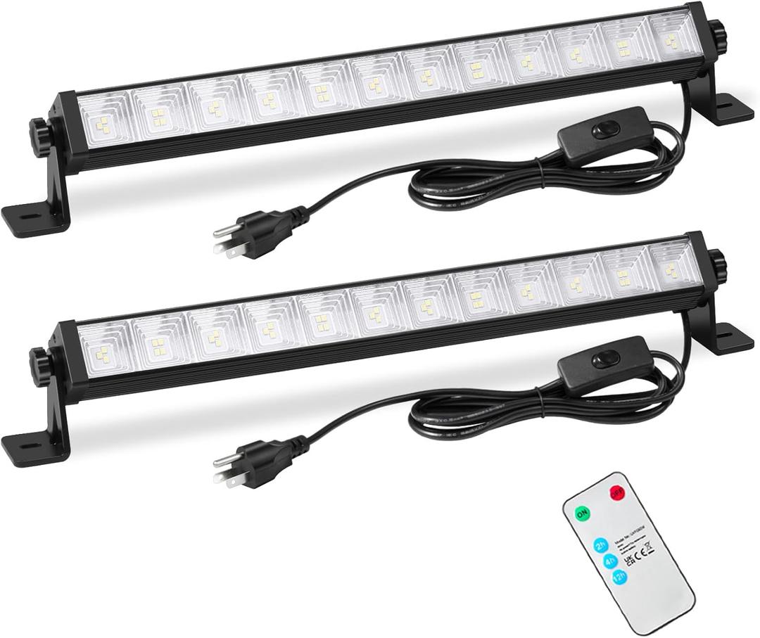 2 Pack 24W LED Shop Light with Remote, Plug in Garage Light with 6.5FT Cord and On/Off Switch, 6000K 5400LM Work Shop Lighting for Garage Workshop Warehouse Factory Yard