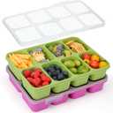MaMix Snackle Box Container,Leak-Proof Snack Box 8 Compartment Divided Serving Tray with Lid, Dishwasher Safe Food Containers for Fruit Candy Snack Nuts Veggie Party (2 PACK) (GREEN+ROSE RED)