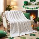 Moukeren St. Patrick's Day Shamrock Throw Blanket 50"x60" - Cozy 3D Jacquard Design, Soft Warm White Irish Blanket for Bed, Sofa, Living Room, Home Decor