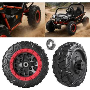 2 Pack 25CM/9.8'' PU Solid EVA Foam Tire for Power Wheels,1.2CM/0.47in Aperture Front/Rear Gator Alligator Wheel for Car/SUV/UTV/ATV Ride On Car Replacement Tires Upgrade,Free Coupler (9.8in tires)