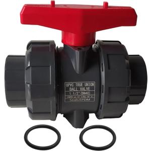 PVC Union Ball Valve, 1-1/2" Inch (DN40) True Union Full Flow Ball Valve, ASTM EPDM O-ring, Rated 200 PSI, PVC Ball Valve with Slip Socket Full Port, for Various Water Control System