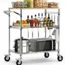 VEVOR Kitchen Utility Cart, 3-Tier Rolling Kitchen Cart with Wood Tabletop and Handle Bar, 661 lbs Capacity Heavy Duty Adjustable Wire Storage Rack, Steel Service Trolley on Wheels, 30 x 18 x 36 in