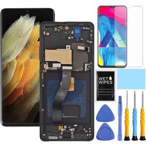 AMOLED for Samsung Galaxy S21 Ultra 5G Screen Replacement with Frame for Samsung S21 Ultra Screen Replacement kit SM-G998u G998a G998w LCD Touch Display digitizer with Tools BlackUS Version