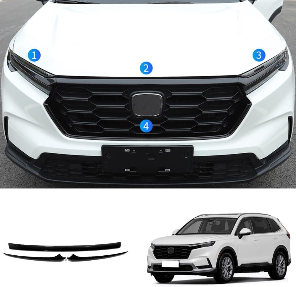 Car Accessories Exterior Front Bumper Engine Lid Grill Grille cover Trim Compatible with Honda CR-V CRV 2023 2024 2025 2026 (Glossy Black) 3PCS ABS