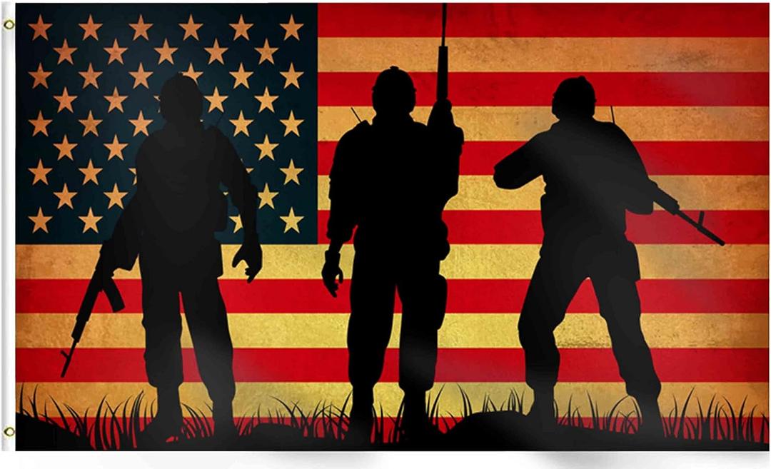 Veterans Day American Flag Soldier Military Flag Banner 3x5 Ft,Welcome back home Independence Day 4th of July Memorial Day Canvas Header Polyester Outdoor Decor with Brass Grommets
