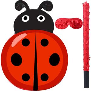 Pasimy Ladybug Piata with Blindfold Bat Confetti Decorations Ladybug Birthday Party Supplies Summer Parties Game Insect Party Piata Carnival Decorations, 16 x 11.8 x 2.9 Inches