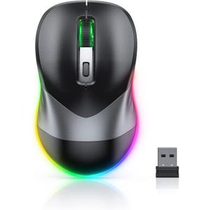 PEIOUS Wireless Mouse, Jiggler Mouse for Laptop - LED Mouse Rechargeable Computer Mice Mouse Mover Undetectable Random Movement with On/Off Button Keeps Computer Awake - Black & Grey