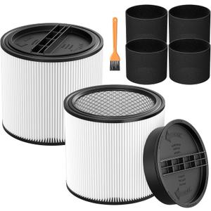 90304 Replacement Filter for Shop Vac 90304, 90350, 90333, 90585, 5 Gallon and Above Wet/Dry Vacuum Cleaners (2 replacement filter+2 lids)