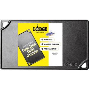 Lodge Double Play Reversible Cast Iron Grill/Griddle - Dual-Sided with Double Burner Configuration for Eggs, Pancakes, Burgers & More - Seasoned, Non-Toxic Cookware - Heavy-Duty Grill Pan - Black