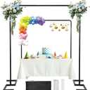 Square Backdrop Stand, 8.2FT Black Wedding Arch, Heavy Duty Balloon Arch Stand, Over The Table Rod Stand with Clamps, Adjustable Photo Booth Background, Backdrop Frame for Valentines Day Party