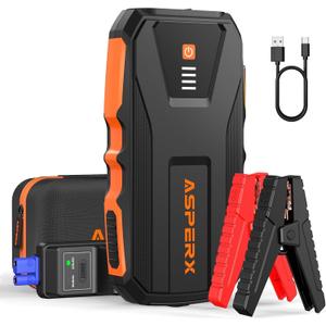 ASPERX 3000A Jump Starter for Car Battery, 12V Portable Jump Box with LED Light & Smart Jumper Cables, BMS for Up to 10.0L Gas or 8.0L Diesel Engines