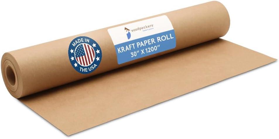 Woodpeckers Brown Kraft Paper Roll 30 inch Wide, 1200 inch Long, 1 Roll, Jumbo Roll for Eco Friendly Christmas Gift Wrapping Paper and Packing Paper, 30" x1200"