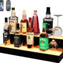 MESAlLUP 24 Inch 2 Tier Lighted Liquor Bottle Display Shelf, LED Bar Shelves with APP or Remote Control, Mulit Color Lighting for Home Mini Bars Decor, Restaurants & Party Use, Acrylic Stand