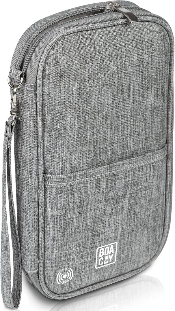 BOACAY Travel Document Organizer with RFID, Family Passport Holder, Wallet for Women & Men, Portable & Waterproof Case for Cards, Boarding Pass, Money (Quartz Gray)