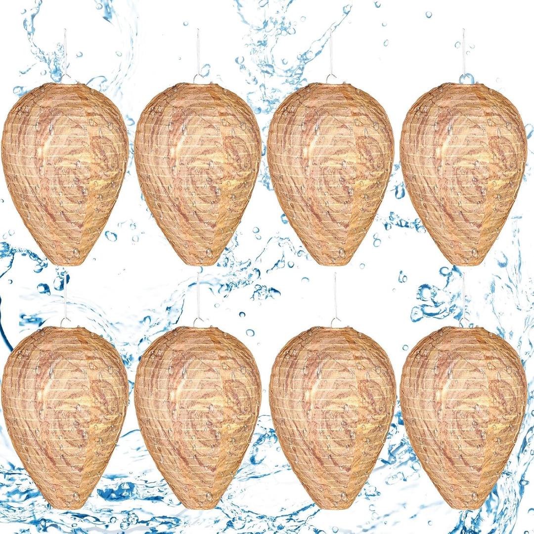 DECYOOL 8 Pack Wasp Nest Decoy Hanging Wasp for Wasps Hornets Yellow Jackets Outdoor Water-Repellent Material (Dark Brown)