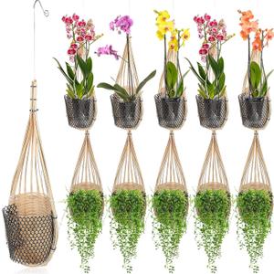Weysat 10 Pack Hanging Orchid Planter Thai Bamboo Woven 4 Inch Bird Nest Style Orchid Hanging Basket Bamboo Flower Basket with Metal Hook for Trellis Gazebo Indoor Outdoor Wall Small Flower Planter, 19.69 Inches X 4 Inches X 4 Inches
