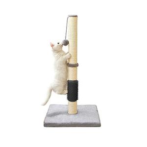 MeowHomm 32" Cat Scratching Post with Self Groomer Cat Brush, Sisal Rope Tall Cat Scratching Post with Soft Hanging Ball for Indoor Cats, Cat Claw Scratcher Covered with Soft Smooth Plush