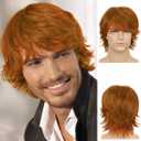 Mens Orange Wig Short Layered Fluffy Natural Wig Synthetic Heat Resistant Halloween Cosplay Wig for Males