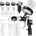 HVLP Air Spray Gun with 1.4/1.7/2mm Nozzles & Air Compressor Regulator, Air Spray Paint Gun w/10pcs 600cc Mixing Cup and Lids, Automotive Paint Sprayer for Car, House Painting, Furniture (Black)