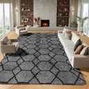 ONASAR 8x10 Area Rugs for Living Room, Fluffy Grey and Black Bedroom Rug, Geometric Boho Large Soft Plush Shaggy Fuzzy Floor Carpet for Nursery Kids Classroom Playroom Dorm Home Decor