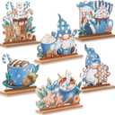 Blosssound 6 Pcs Winter Hot Cocoa Table Decor Christmas Gnome Centerpieces Wonderland Wooden Sign Table Decorations for Home Office Xmas Winter Holiday Theme Party Decor