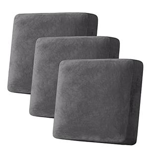 H.VERSAILTEX Velvet Stretch Couch Cushion Cover Plush Cushion Slipcover for Chair Loveseat Sofa Cushion Furniture Protector Seat Cushion Sofa Cover (3 Piece XL Sofa Cushion Covers, Grey)
