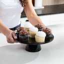 The Cake Stand 10 Inch Gloss Ceramic Pedestal Cake Stand, Modern Footed Dessert Stand for Cakes, Cupcakes, Cookies & More (Black)