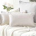 OTOSTAR Linen Throw Pillow Covers Set of 2 Decorative Square Pillowcases Cushion Covers 16x24 Inch for Home Decor Sofa Bedroom Car 40 x 60 CM Beige