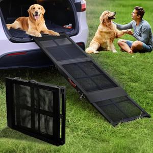 67" L x 20" W Telescoping & Foldable Metal Dog Ramp for Car, 250lbs Heavy Duty Non-Slip Pet Safe Ramp for Large Dog, Portable Outdoor Car Pet Ramp for SUV Truck Camper