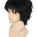 Topcosplay Unisex Anime Cosplay Wigs Balck Short Wig Layered Fluffy Halloween Costume Wig