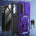 2 x BaHaHoues for Samsung Galaxy A35 5G Case with Screen Protector & Slide Camera Lens Cover, Built-in 360 Rotate Magnetic Ring Stand, Shockproof Protective Phone Case for Samsung A35 5G (Purple)